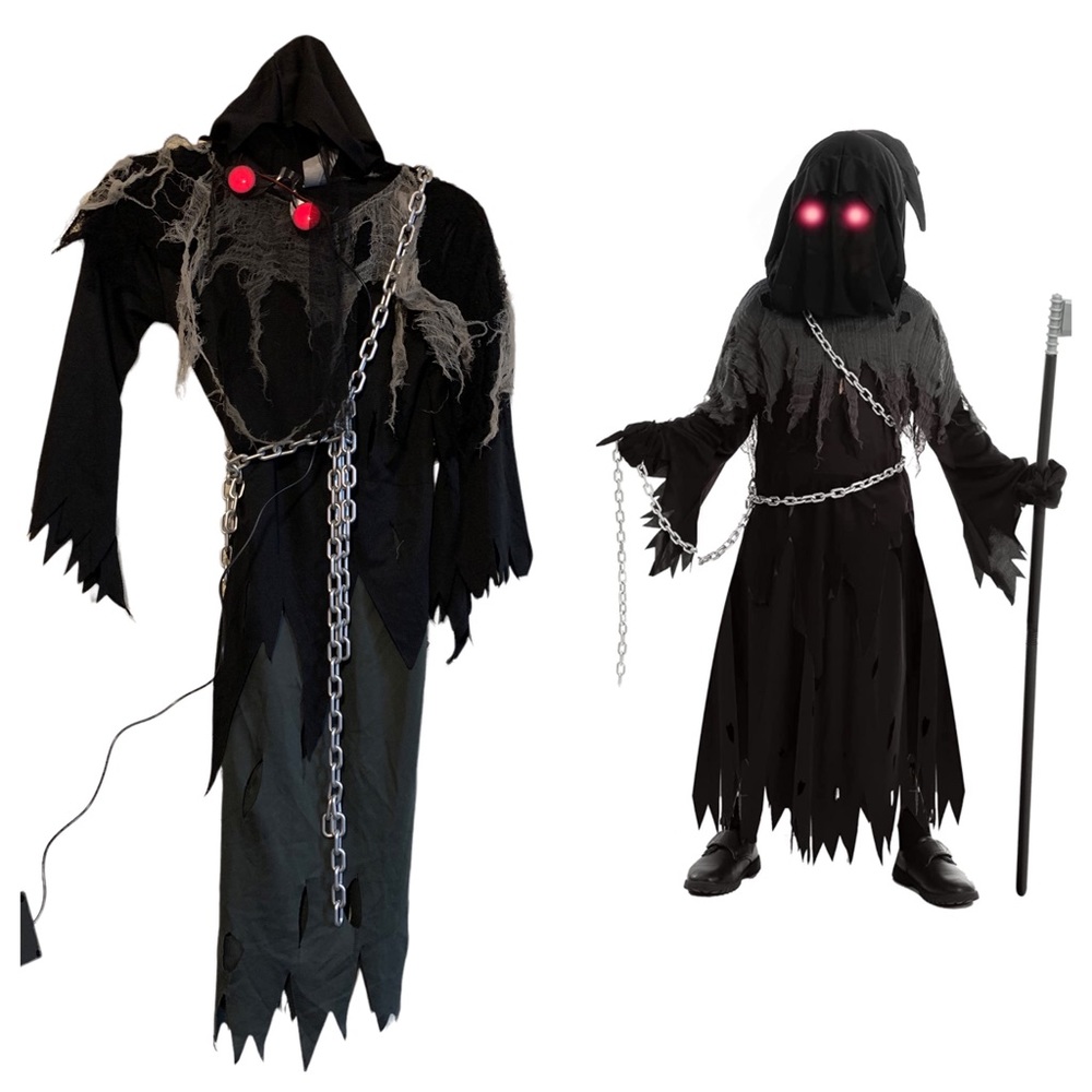 Halloween Grim Reaper Distressed Spooky Scary Kids Unisex Light Up Costume 5-7y